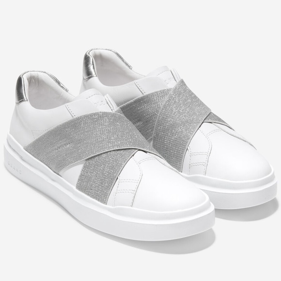 Cole Haan Shoes | Cole Haan Grandpro GP Rally Xstrap Slip-On White Leather Gray Silver Sneaker 8.5 | Color: Silver/White | Size: 8.5 | Fashion_Pass7's